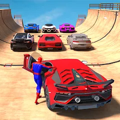 Скачать взломанную Superhero Car: Mega Ramp Games (Рамп Кар Гейм)  [МОД Все открыто] - последняя версия apk на Андроид